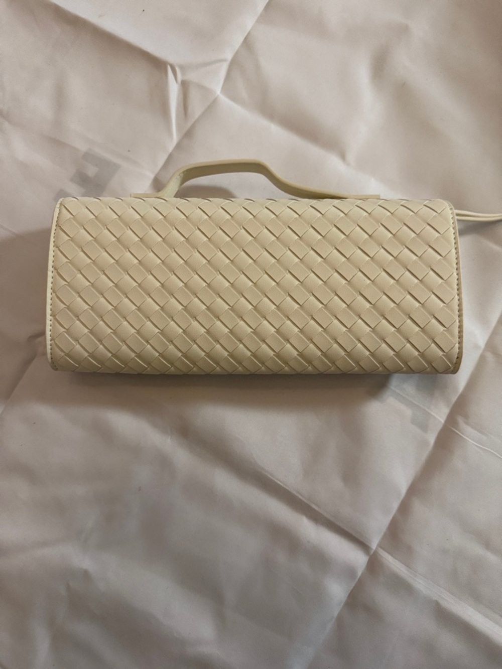 Woven Leather Top-Handle Clutch - Cream - Picture 3 of 3